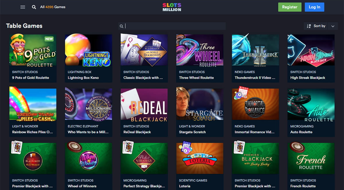 Las ruletas, blackjacks y otros juegos de mesa en SlotsMillion